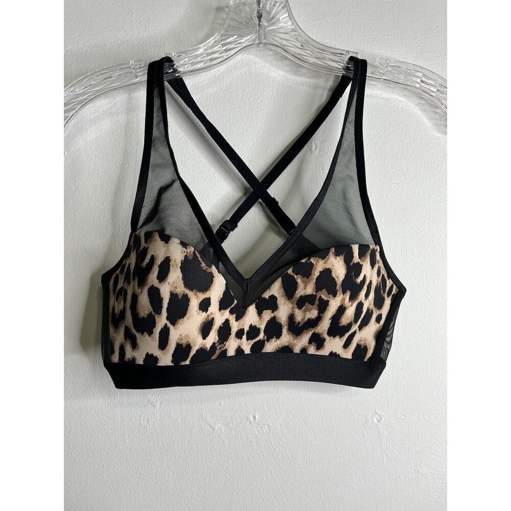 Victorias Secret Padded Demi Bra Mesh Black Leopard Animal Print Pattern Sz 32B